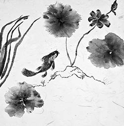 Red Fish in Love with Lotus