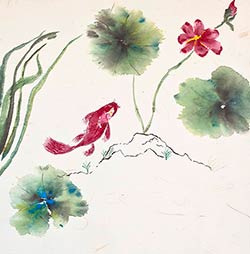 Red Fish in Love with Lotus